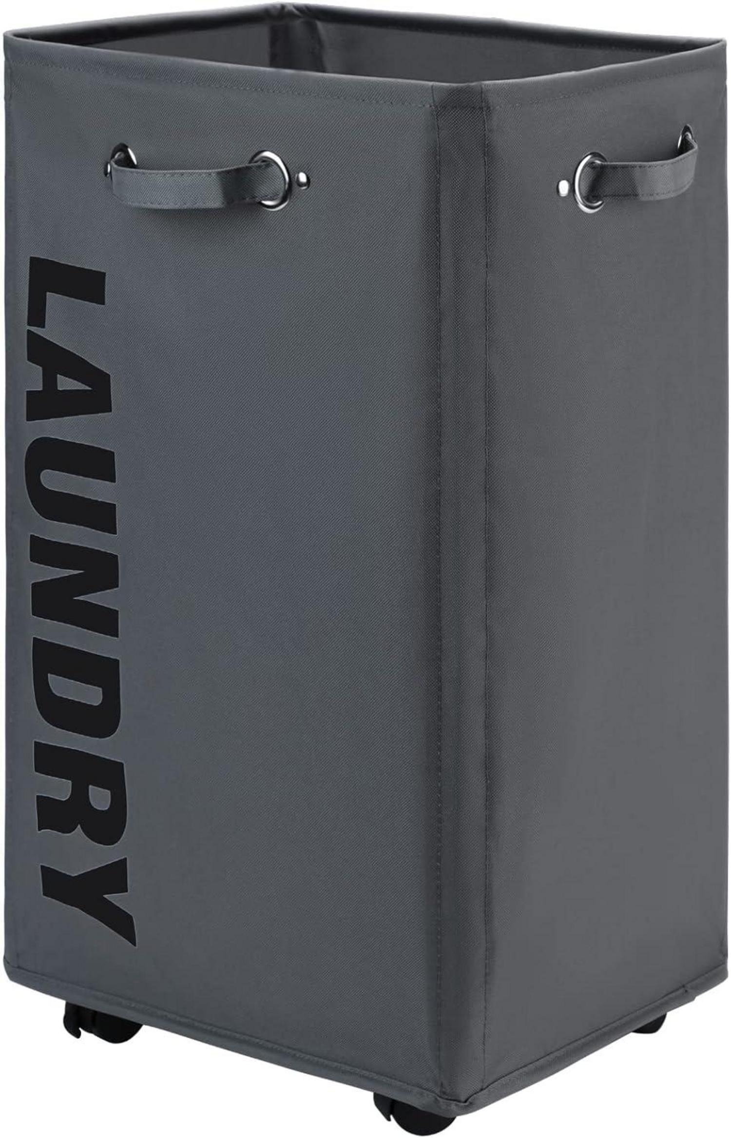 DOKEHOM 29-Inch Faltbarer Wäschekorb mit Rad, Dunkelgrau XL 90L