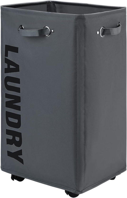 DOKEHOM 29-Inch Faltbarer Wäschekorb mit Rad, Dunkelgrau XL 90L