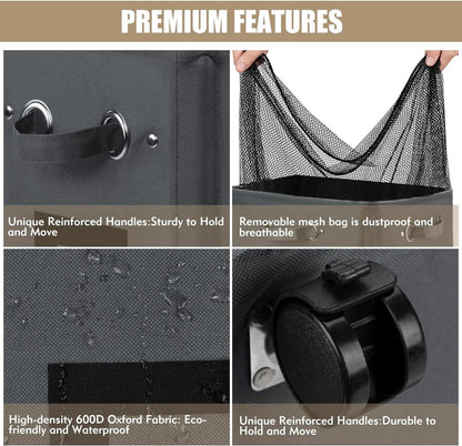 Faltbare Wäschekörbe XL mit Rad - Dunkelgrau - 90L - 29-Inches