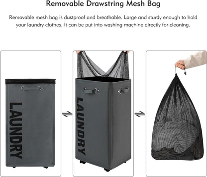 Faltbare Wäschekörbe XL mit Rad - Dunkelgrau - 90L - 29-Inches