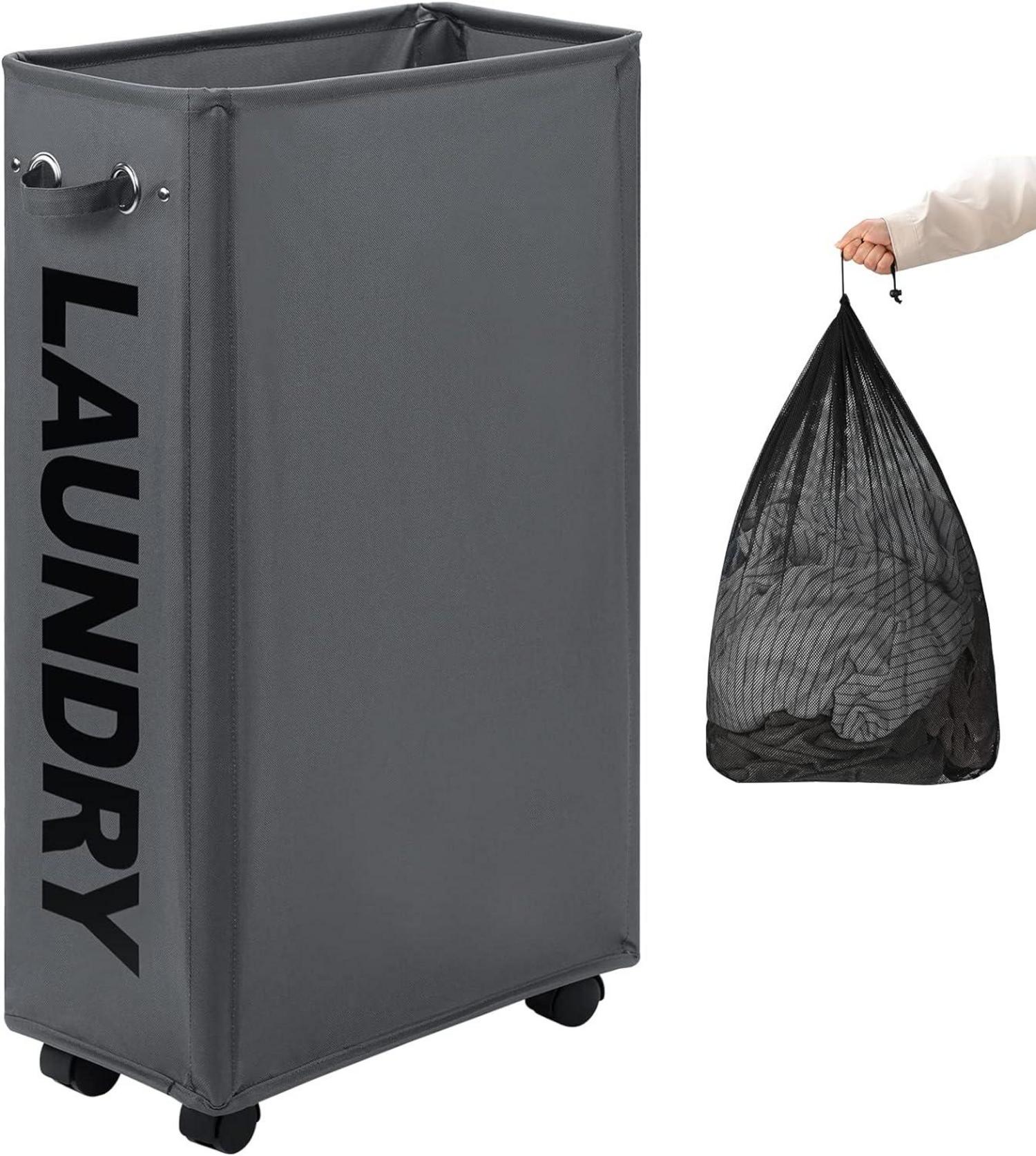 Faltbarer Wäschekorb mit Rad, Dunkelgrau 29 Zoll 70L