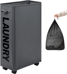 Faltbarer Wäschekorb mit Rad, Dunkelgrau 29 Zoll 70L