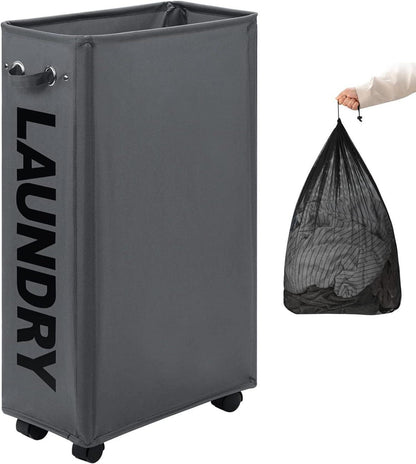 Faltbarer Wäschekorb mit Rad, Dunkelgrau 29 Zoll 70L