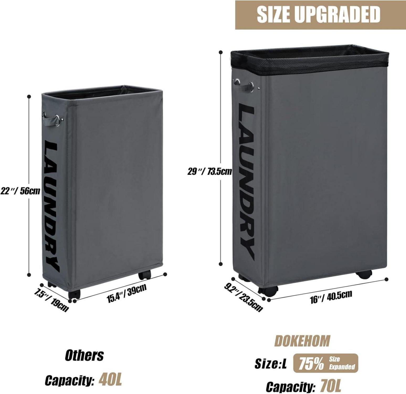 Faltbarer Wäschekorb mit Rad, Dunkelgrau 29 Zoll 70L