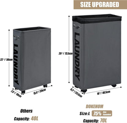 Faltbarer Wäschekorb mit Rad, Dunkelgrau 29 Zoll 70L