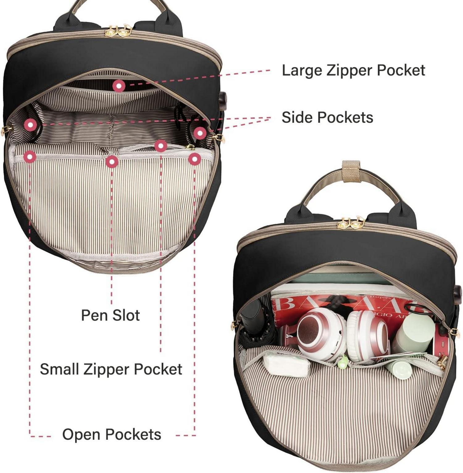 Laptop Rucksack Damen 15,6 Zoll Wasserdichter Daypack Schwarz