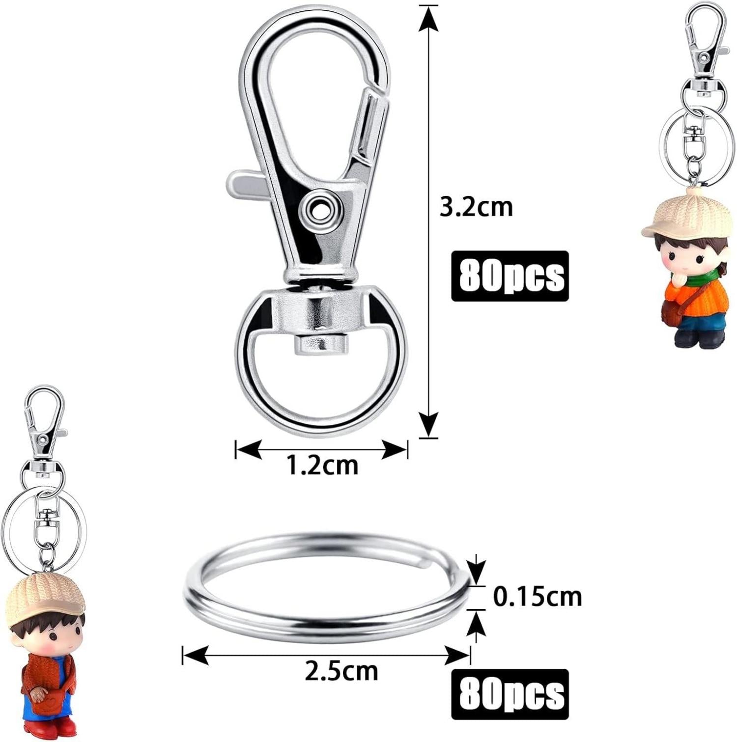 Schlüsselring Karabiner 160 Stück Edelstahl Drehgelenk