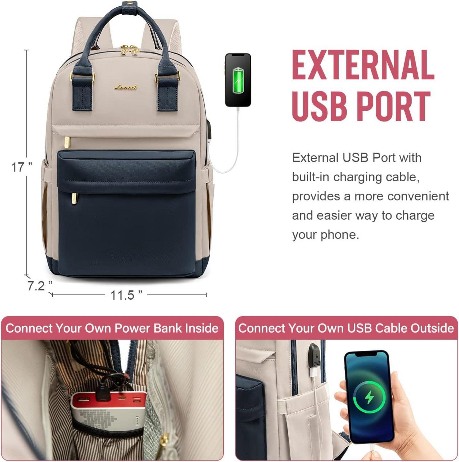 Laptop Rucksack Damen 15,6 Zoll Wasserdicht USB Ladeanschluss Rückenpolster