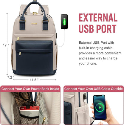 Laptop Rucksack Damen 15,6 Zoll Wasserdicht USB Ladeanschluss Rückenpolster