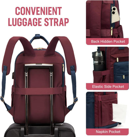 LOVEVOOK Laptop Rucksack Damen 15,6 Zoll Wasserdicht USB Schultasche Marineblau