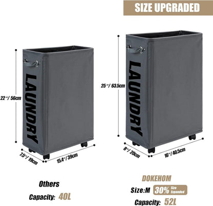 Faltbarer Wäschekorb mit Rad und Wäschesack 25 Zoll dunkelgrau