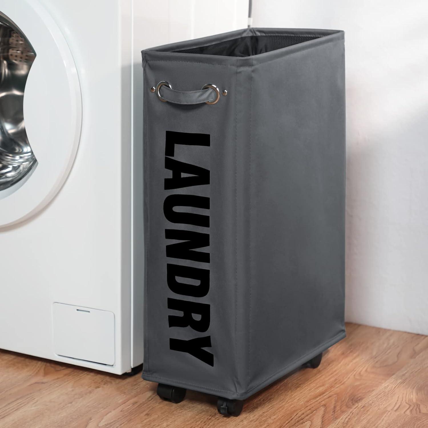 25'' DOKEHOM Faltbarer Wäschekorb mit Rad, Wäschesack, Kleider Tasche