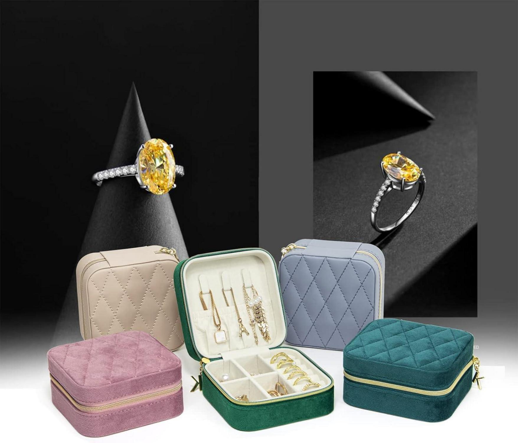 Kleine Reise Schmuckbox Damen Schmuckkästchen PU Leder Mini Aufbewahrung Beige