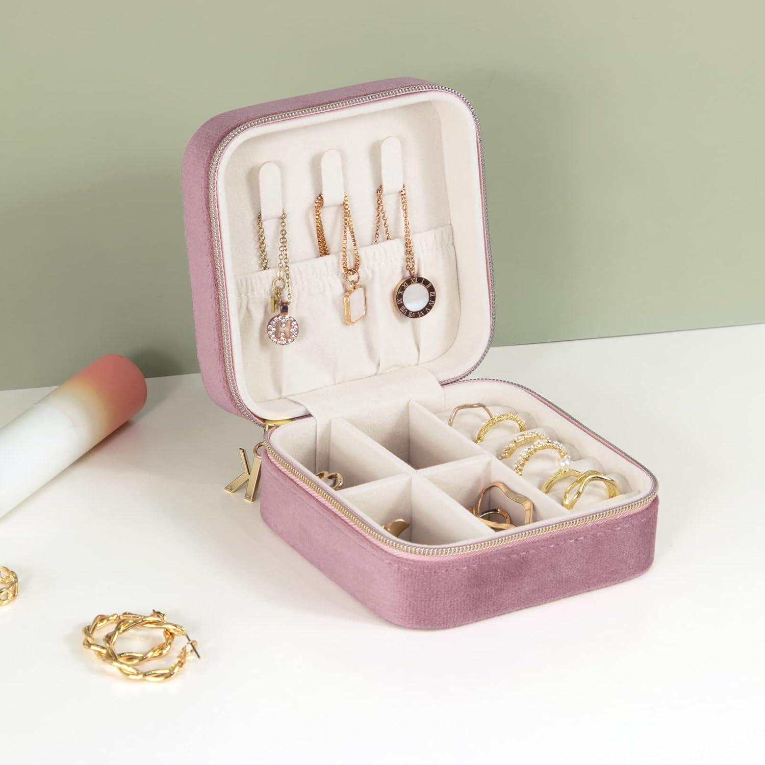 Schmuckkästchen Reise Schmuckbox Rosa Samt Mini Aufbewahrung