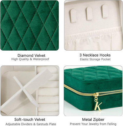Kleine Reise Schmuckbox Plüsch Samt Aufbewahrung Ohrringe Ringe Halsketten Grün