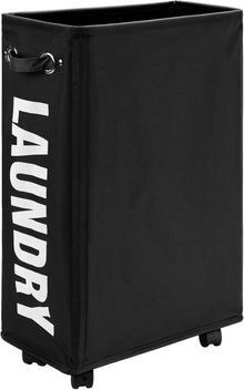 Faltbarer Wäschekorb mit Rad und Tasche 25 Zoll Schwarz