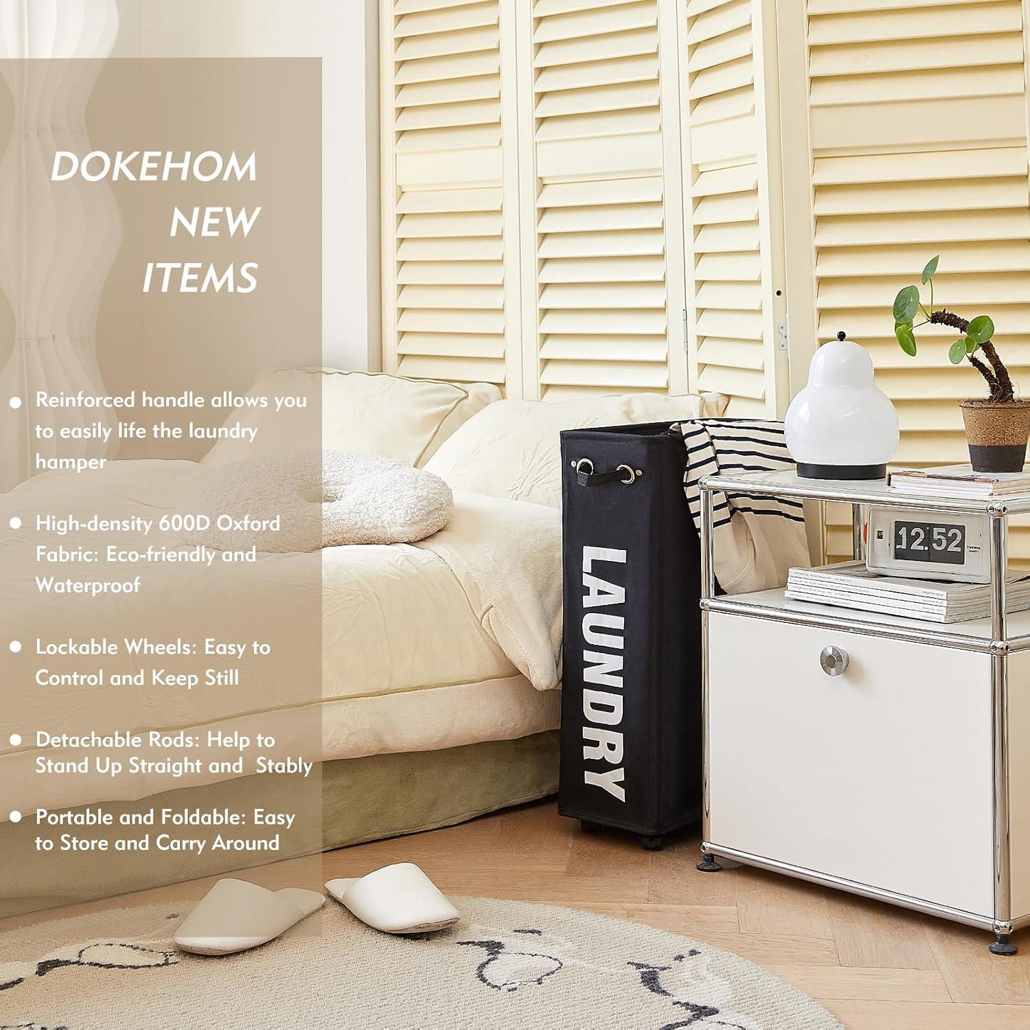 DOKEHOM 25-Inches Große Faltbare Wäschekörbe mit Rad