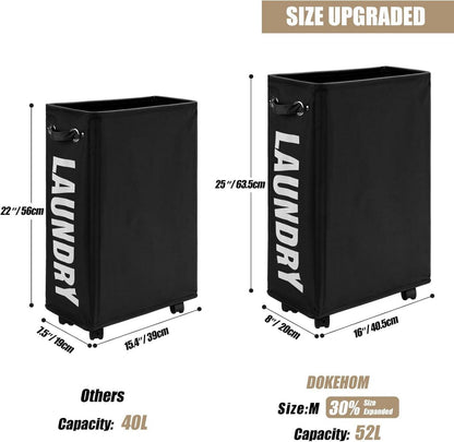 Faltbarer Wäschekorb mit Rad und Tasche 25 Zoll Schwarz