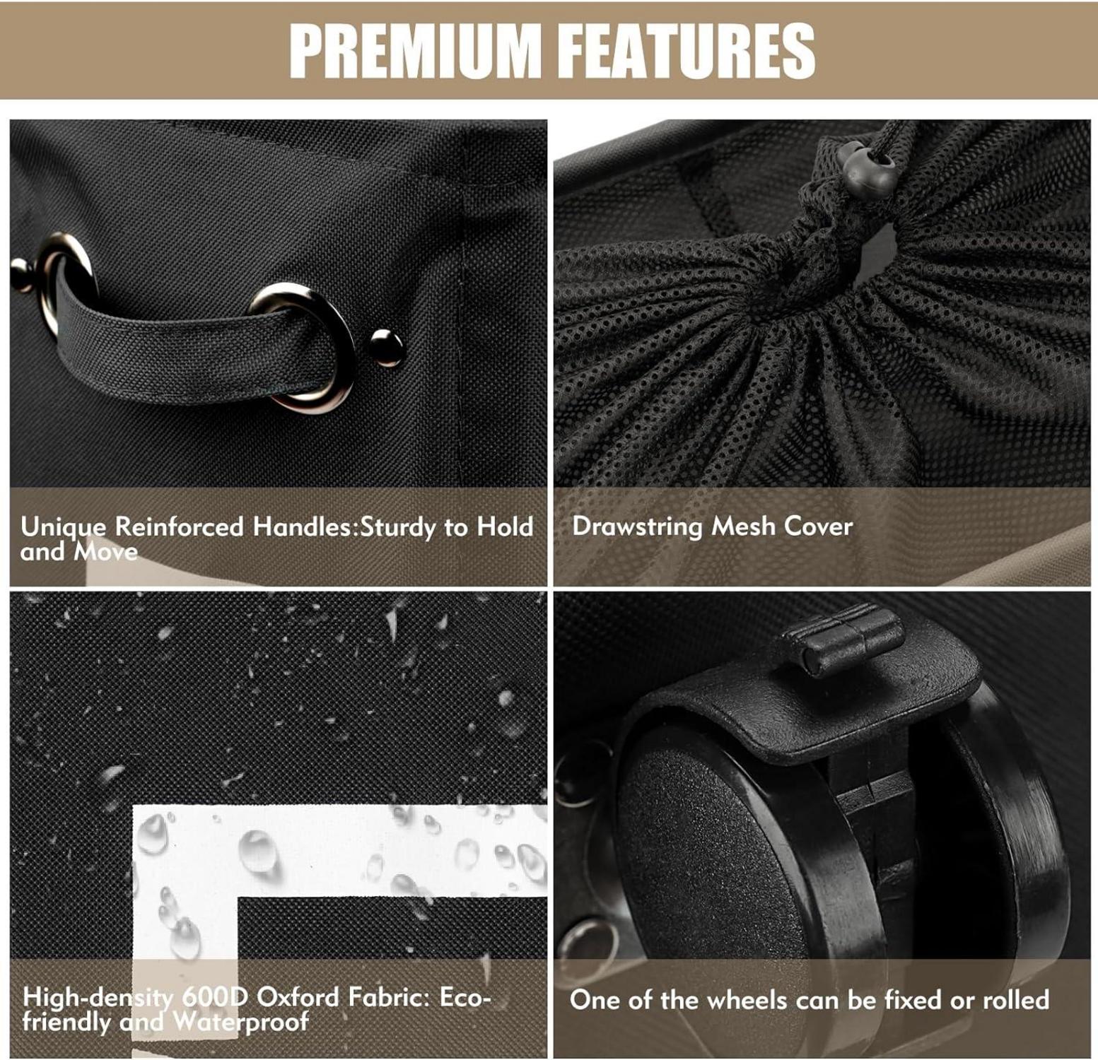 Faltbarer Wäschekorb mit Rädern und Wäschesack in Schwarz 25 Zoll