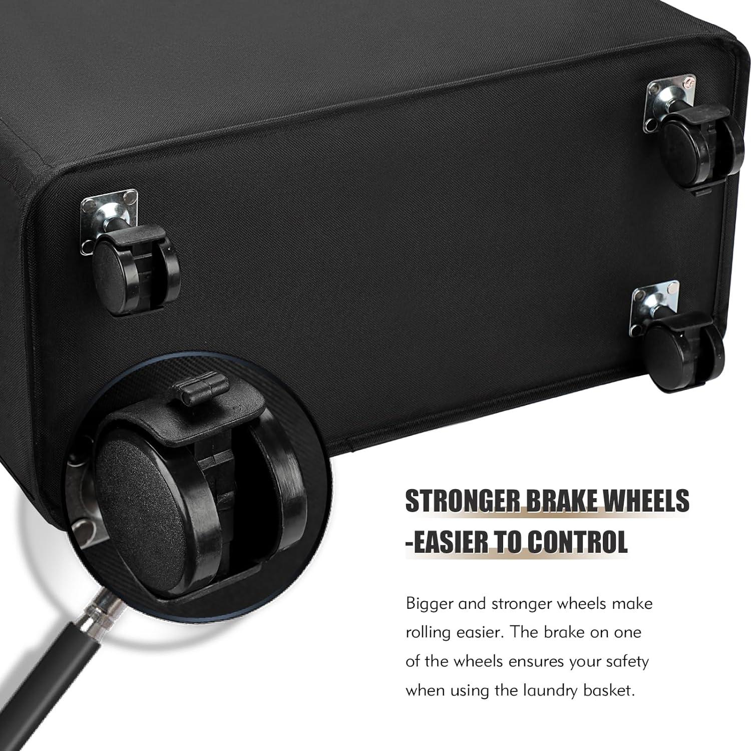 Faltbarer Wäschekorb mit Rad und Griff - schwarz 25 Zoll - 52L - 600D Oxford