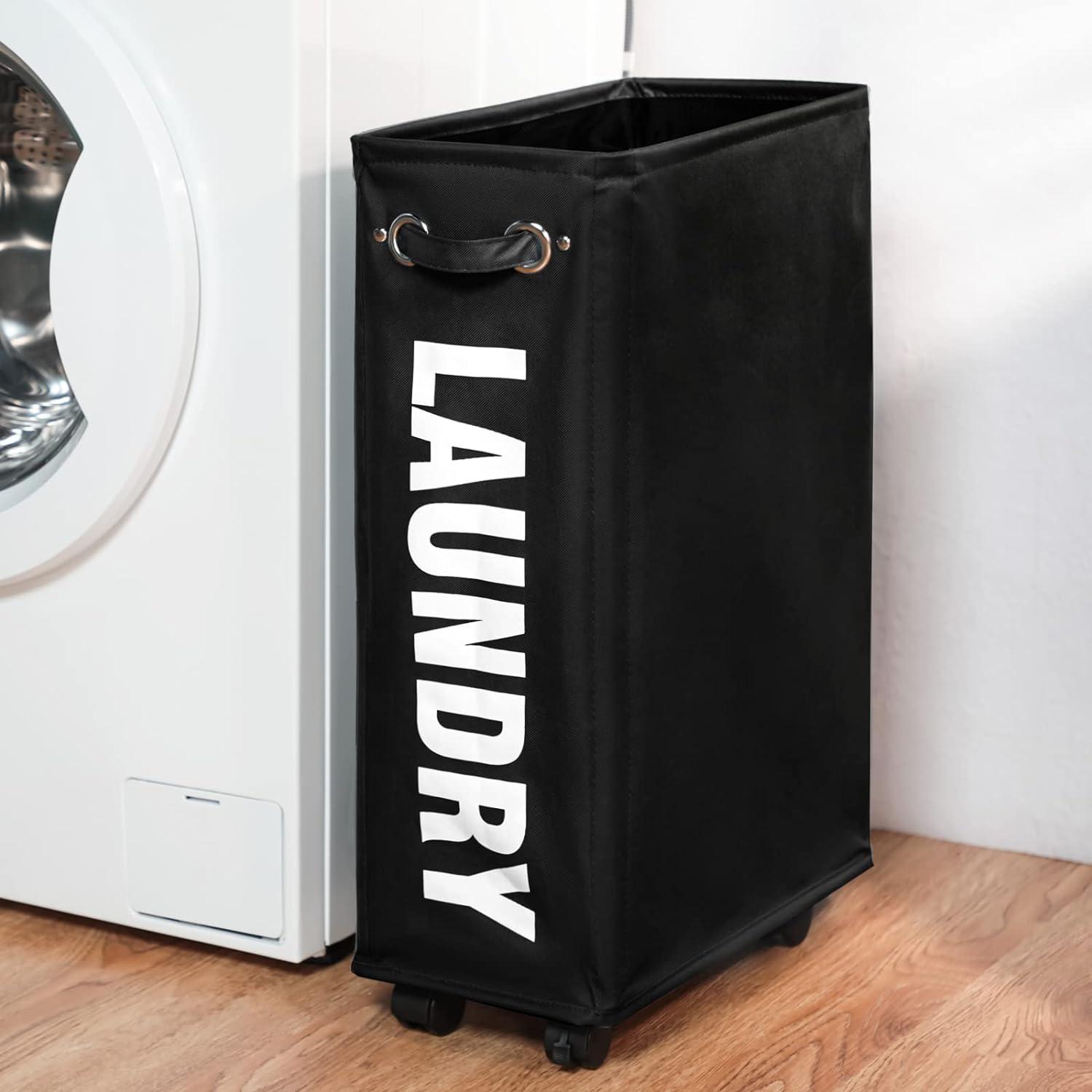 Faltbarer Wäschekorb mit Rad und Griff - schwarz 25 Zoll - 52L - 600D Oxford