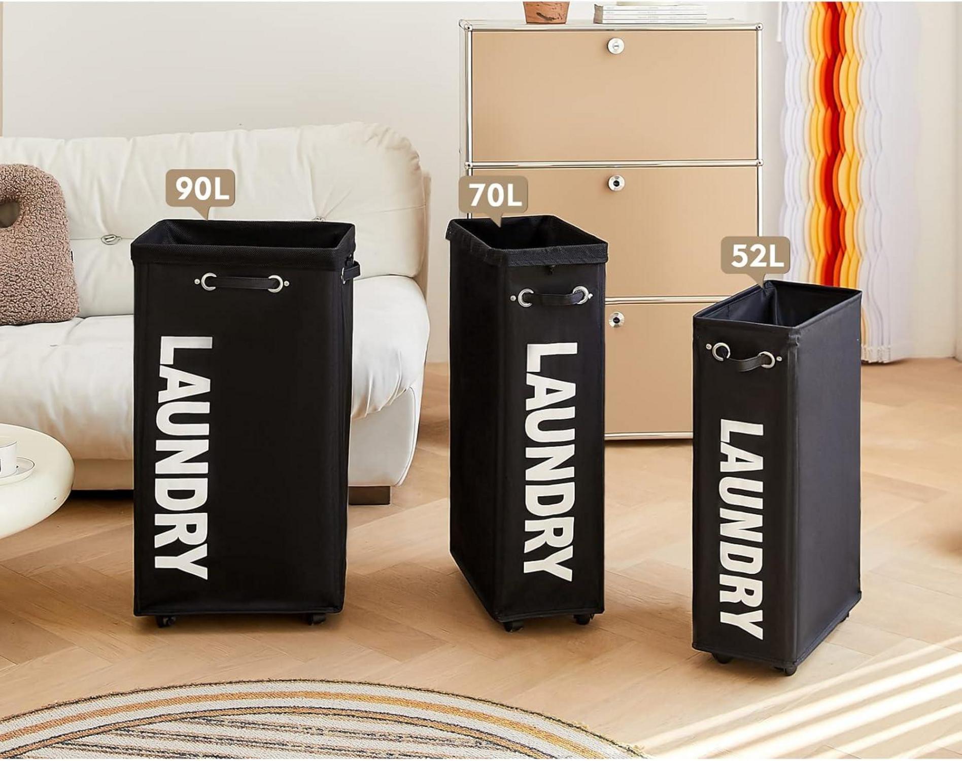 Faltbarer Wäschekorb mit Rädern und Wäschesack in Schwarz 25 Zoll