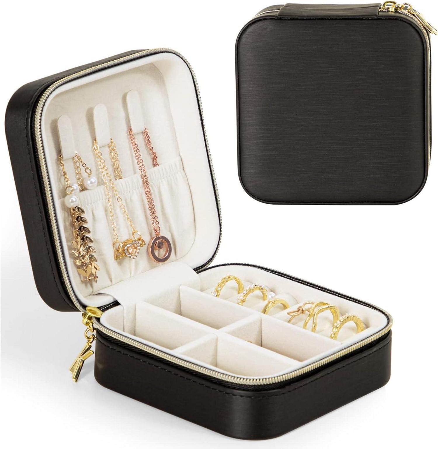 Kleine Schmuckkästchen für Damen - Tragbare Schmuckbox Schwarz
