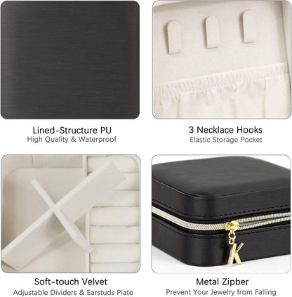 Schmuckkästchen Damen Tragbare Schmuckbox PU Leder Halsketten Ringe Schwarz
