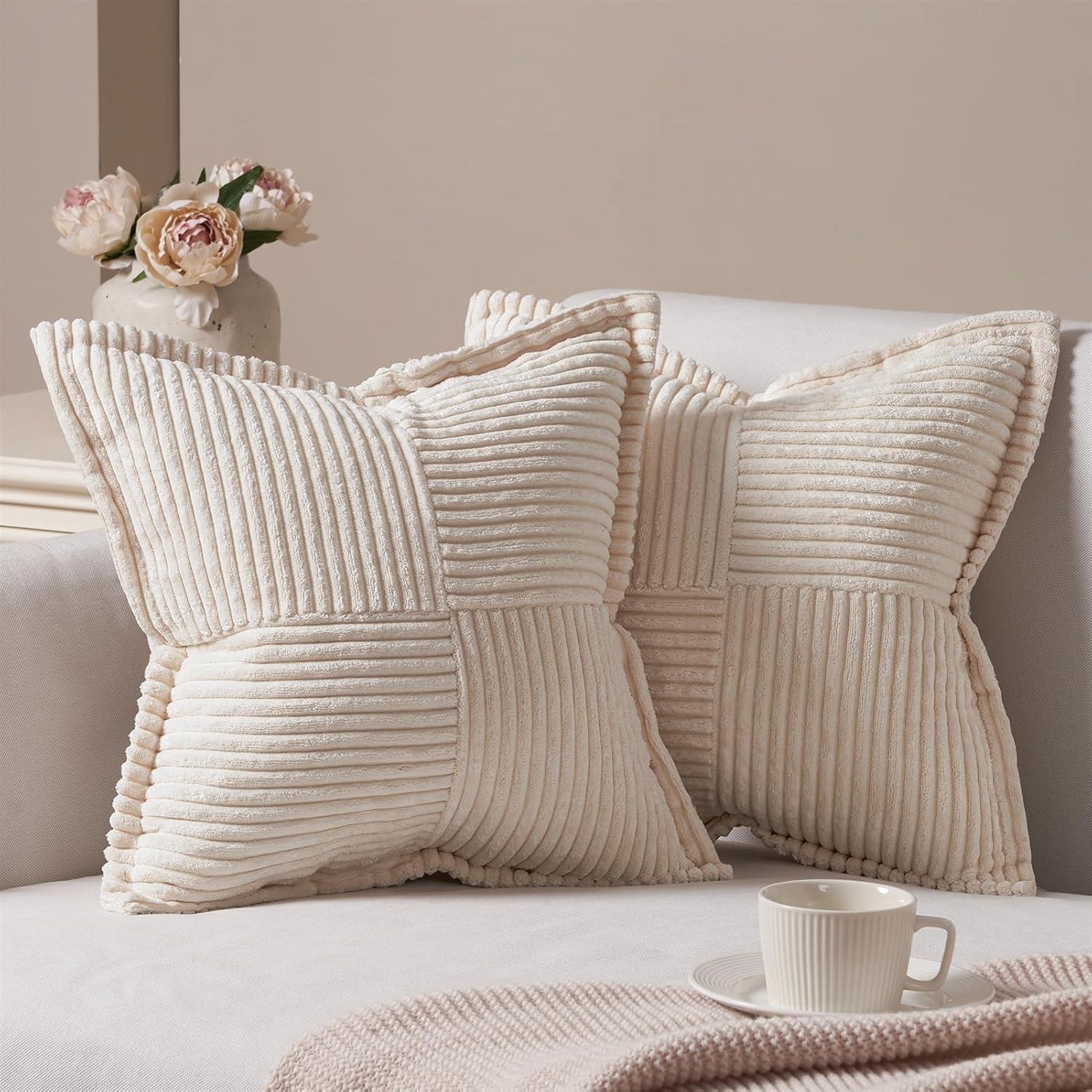 Dekorative Kissenbezüge Kordsamt 50x50 Beige 2er-Set