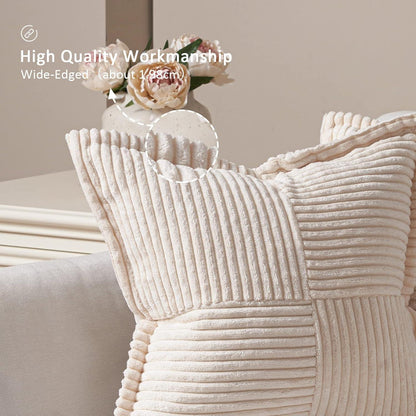 Topfinel 2er Set Kordsamt Kissenbezug 50x50 beige mit verstecktem Reißverschluss