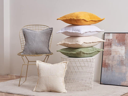 Set of 2 Topfinel Beige Corduroy Pillow Covers 50x50cm Hidden Zipper Geometric