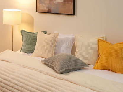 Set of 2 Topfinel Beige Corduroy Pillow Covers 50x50cm Hidden Zipper Geometric