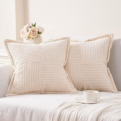Kissenbezug Kordsamt Deko 45x45 2er Set Gestreift Modern Sofa