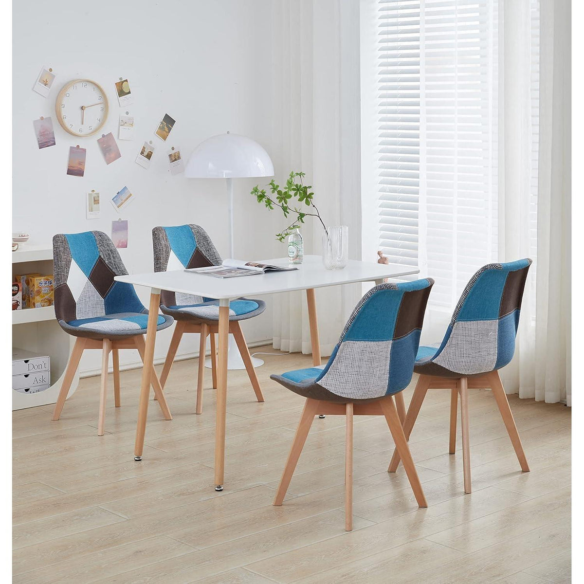 Patchwork Esszimmerstühle Set Blau mit Sitzkissen