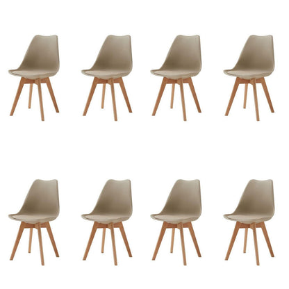 8 Esszimmerstühle Skandinavisch, Khaki & Beige, Sitz in Lederoptik