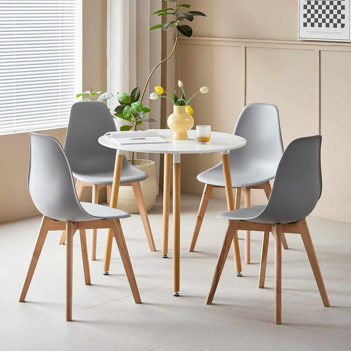 8 Esszimmerstühle Grau – Massivholzbeine & Komfort