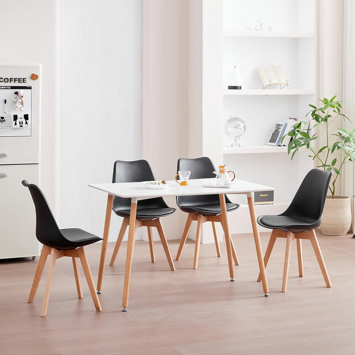 6 Esszimmerstühle Skandinavisch Schwarz | & Massivholz in Lederoptik