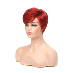 Rote Frau Kurze Perücke Layered Natürlich Synthetisch Hitzebeständig Costume Perücke Mütze