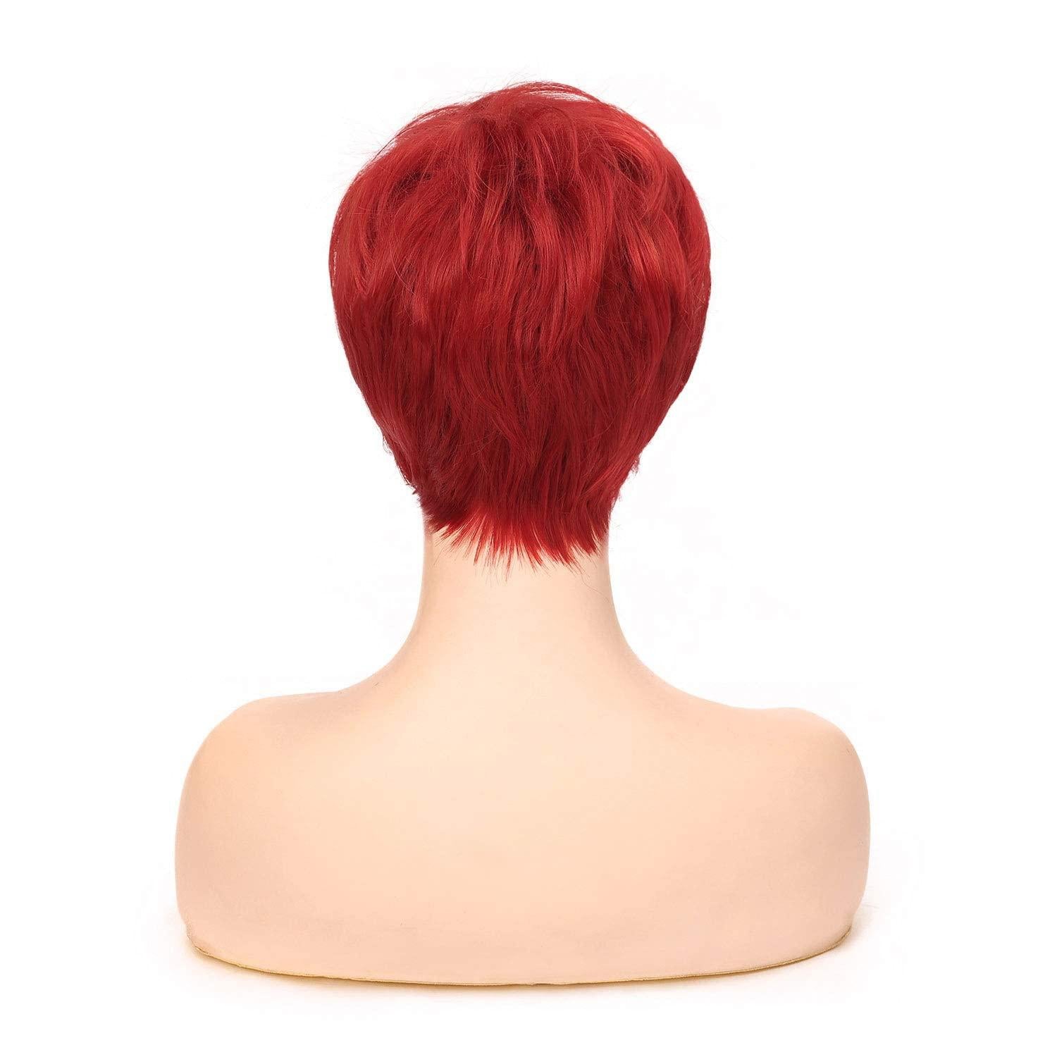 Rote Layered Short Perücke natürliche Synthetik hitzebeständig Halloween Cosplay