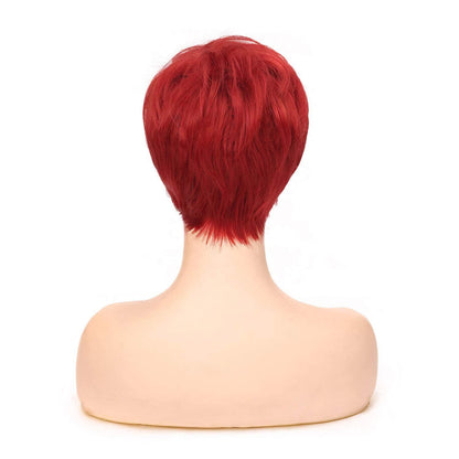 Rote Layered Short Perücke natürliche Synthetik hitzebeständig Halloween Cosplay
