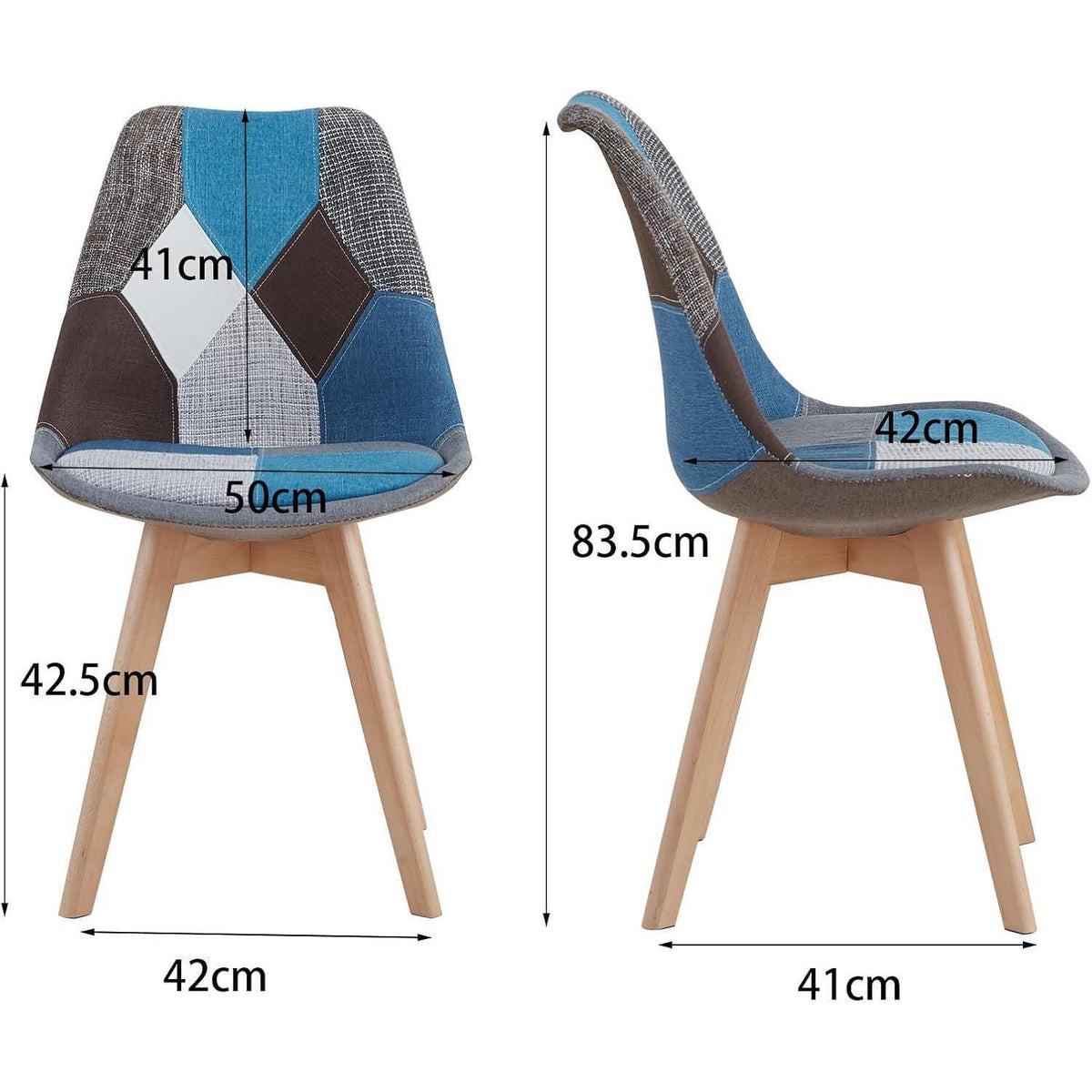 Patchwork Esszimmerstühle Set Blau mit Sitzkissen & Holzbeinen