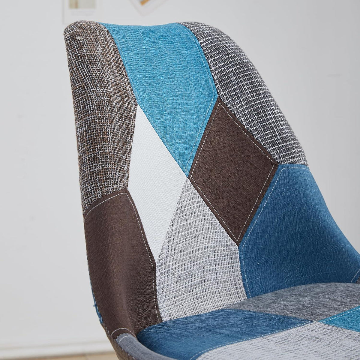 Patchwork Esszimmerstühle Set Blau mit Sitzkissen & Holzbeinen