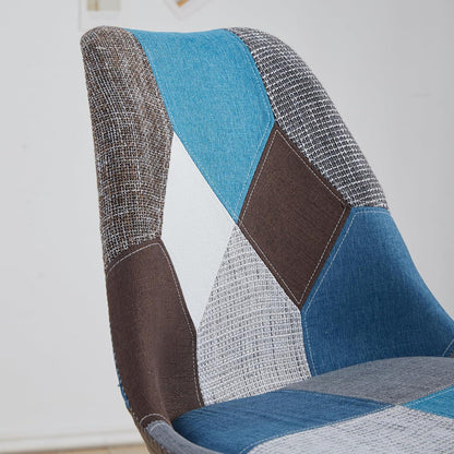 Patchwork Esszimmerstühle Set Blau mit Sitzkissen & Holzbeinen