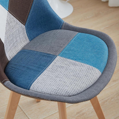 Patchwork Esszimmerstühle Set Blau mit Sitzkissen & Holzbeinen