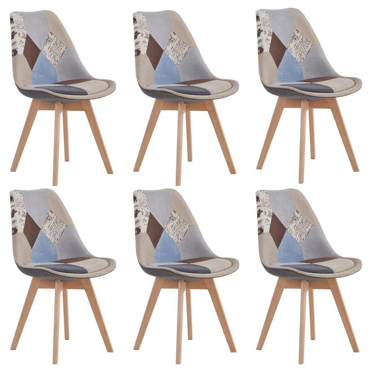 Patchwork Esszimmerstühle Set (6) – Braun mit Sitzkissen
