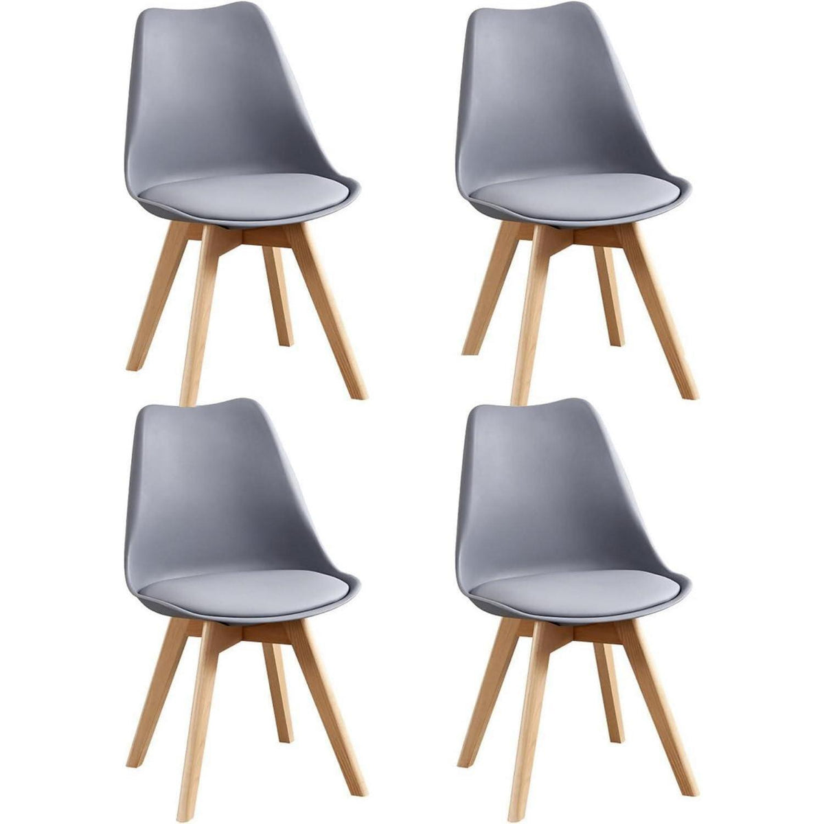 Skandinavische Esszimmerstühle 4er Set Grau, Holz in Lederoptik