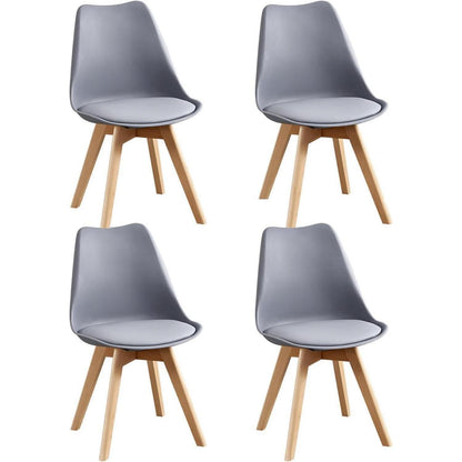 Skandinavische Esszimmerstühle 4er Set Grau, Holz in Lederoptik