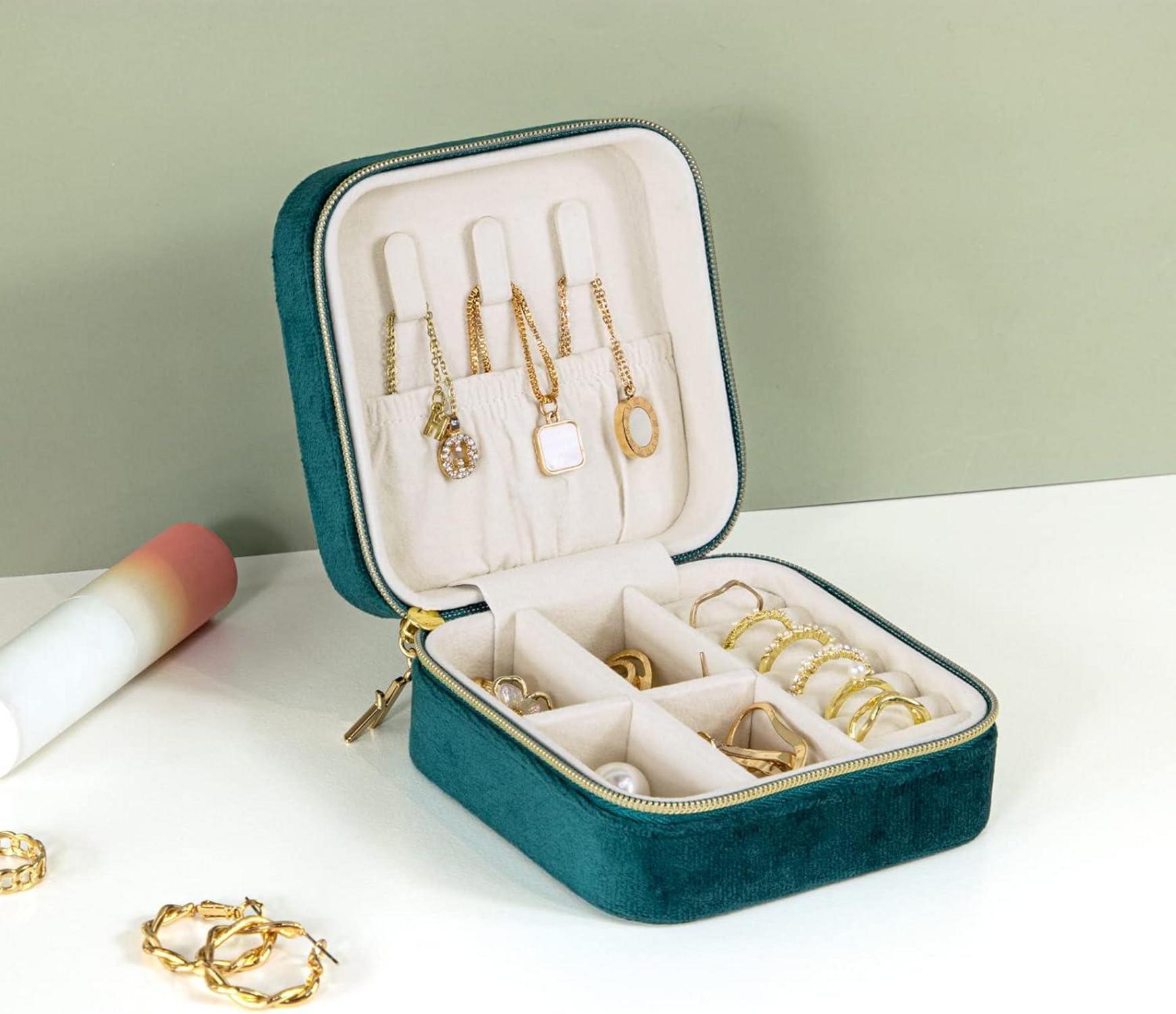 Kleine Schmuckkästchen für Damen Plüsch Samt Reise-Schmuckbox