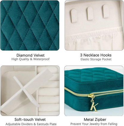 Kleine Schmuckkästchen für Damen Pfauenblau Samt Mini Reisebox