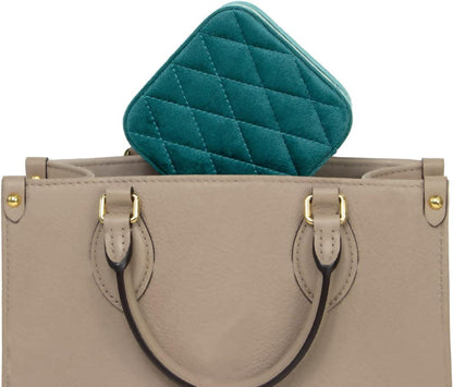 Kleine Schmuckkästchen Damen Tragbare Reisebox Samt Pfauenblau